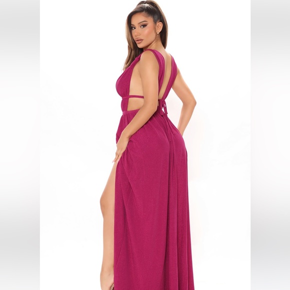 Fasion Nova Maxi Dress fuchsia Gala Glam Glitter prom XSmall small New with tag - Picture 2 of 6